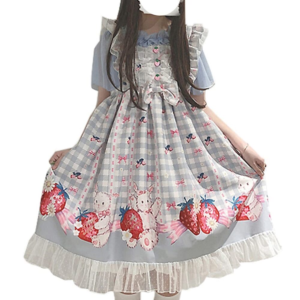 5517 Sweet Teens Japanese Style Lolita Dress Cute Bunny Strawberry Print